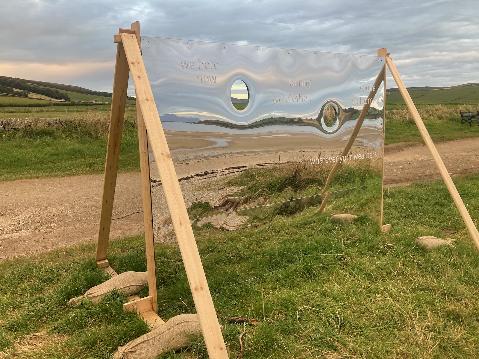 community artworks by artist luke winter for reflect project installed at community forrest and ettrick bay